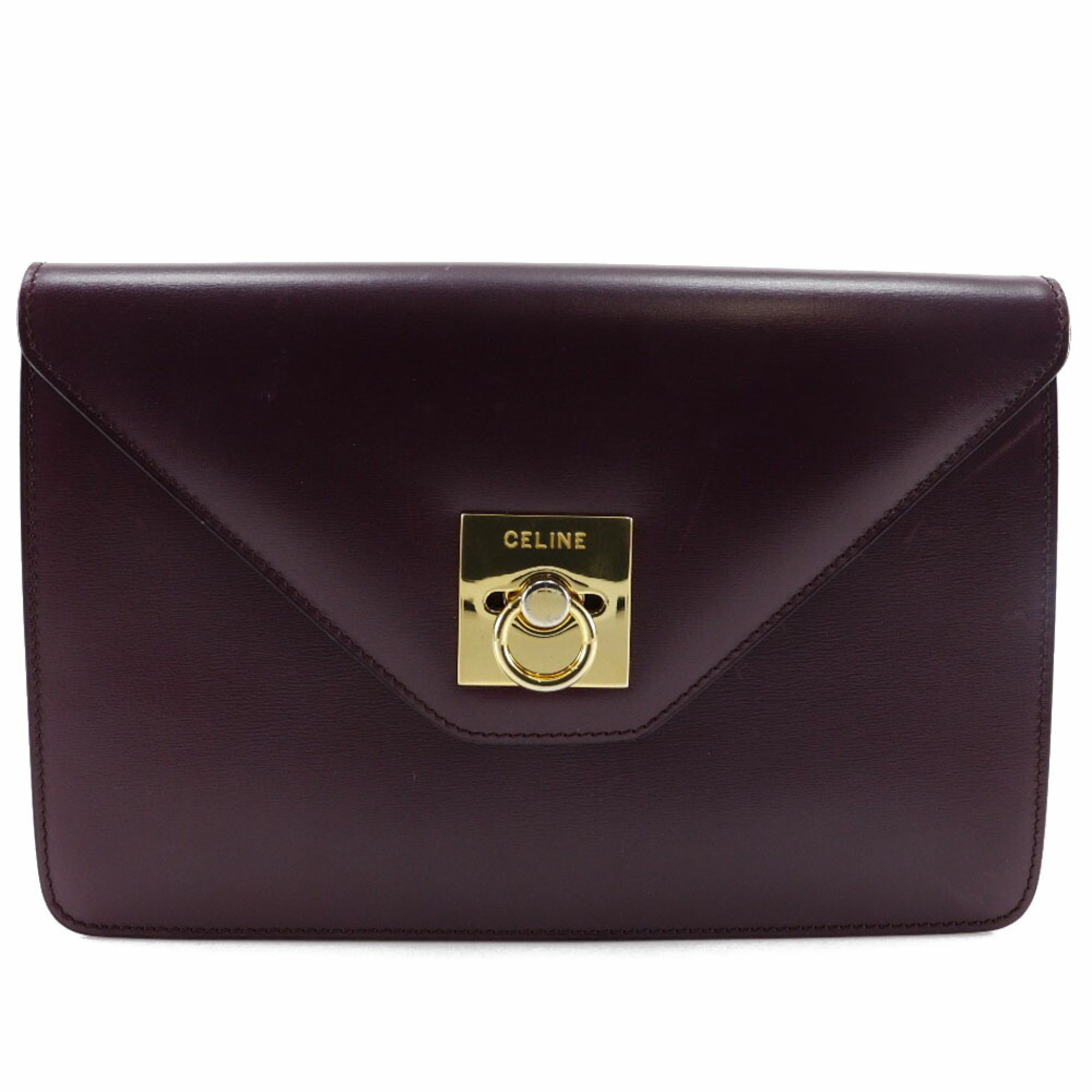 Celine Logo Clutch Bag Vintage Second Leather Bordeaux Ladies